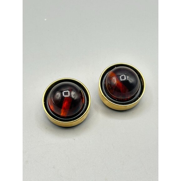 Vintage Dome Clip On Earrings with Bakelite & Gold Tone Finish Bold Design - Picture 3 of 7